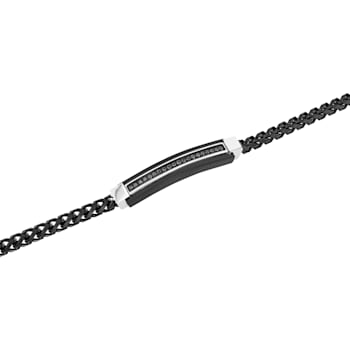 Stainless Steel Black Ion Plated Black Diamond ID Bracelet 1/5ctw
