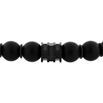 Matte Black Onyx Bead & Stainless Steel Bolo Bracelet