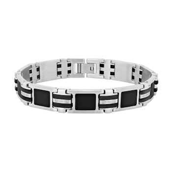 Stainless Steel With Black Resin And Rubber Diamond Bracelet .10ctw