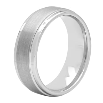 Tungsten 8MM Satin Center Step Edge Band in Gray