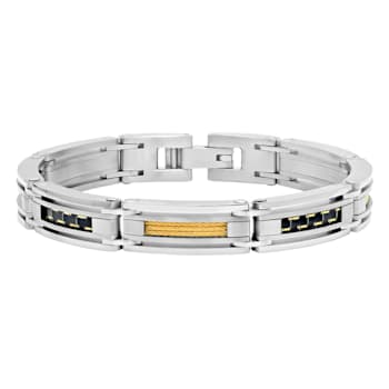 Stainless Steel with Yellow Ion Carbon Fiber & Cable Bracelet