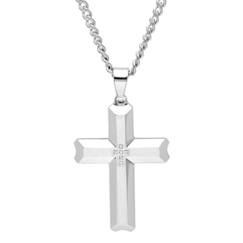 0.05CTW Stainless Steel Scalloped Edge Cross