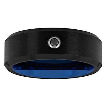 0.05CT Black Diamond Black and Blue IP Tungsten Band