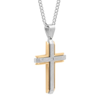 Diamond Accent Stainless Steel Yellow Ion Plated Cross Pendant