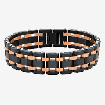 Stainless Steel Black and Brown Ion Plated Link Bracelet
