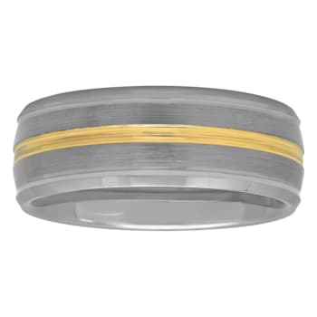 Tungsten Comfort™ 8MM Tungsten Beveled Edge with Yellow Ion Plated Band