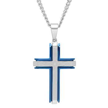 Two-Tone Diamond Steel Cross Pendant