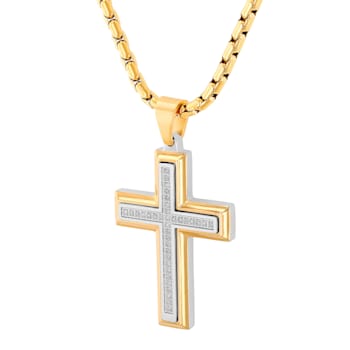 0.20CTW Yellow IP Stainless Steel Cross