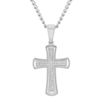 1/2CTW Diamond Stainless Steel Cross Pendant