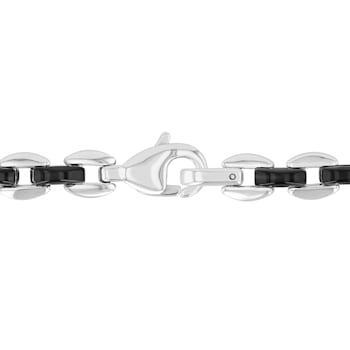 Stainless Steel Black & White Ion Plated Chain Necklace and Bracelet Set