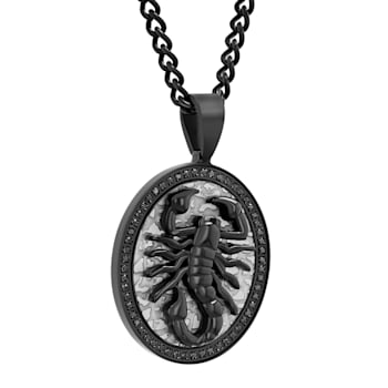 1/4CTW Black Diamond Stainless Steel Scorpion Black Ion Plated Oval
Medallion Pendant