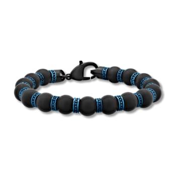 Stainless Steel Blue Ion Plated Matte Onyx Bead Bracelet