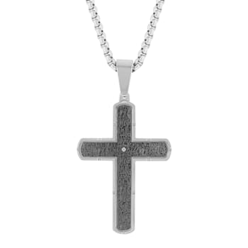 Diamond Accent Stainless Steel Textured Cross Pendant
