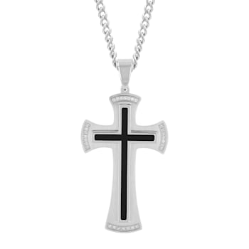 1/8CTW Diamond Stainless Steel with Black Resin Cross Pendant