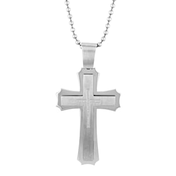 1/4CTW Diamond Stainless Steel Stacked XL Cross Pendant