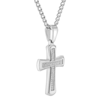 1/2CTW Diamond Stainless Steel Cross Pendant