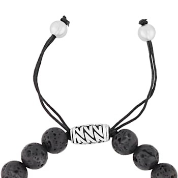 Black Lava Bead and Stainless Steel Bolo Bracelet