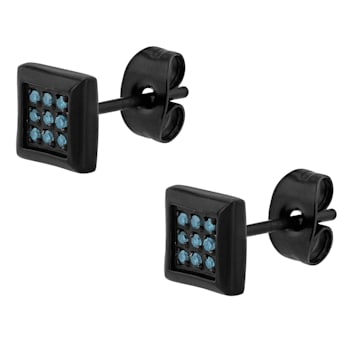 1/10CTW BLUE DIAMOND & BLACK IP STAINLESS STEEL EARRINGS