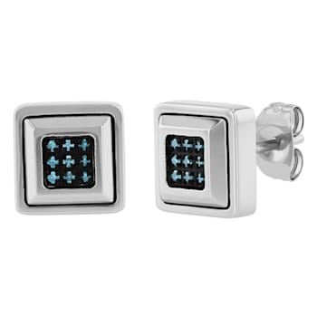 1/10CTW Blue Diamond Stainless Steel Stud Earrings