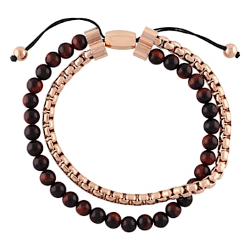 Red Tiger Eye Bead & Stainless Steel Bolo Bracelet