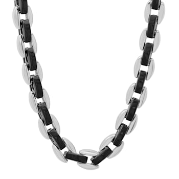 Stainless Steel Black & White Ion Plated Chain Necklace and Bracelet Set
