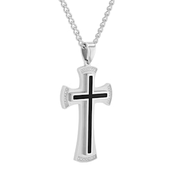1/8CTW Diamond Stainless Steel with Black Resin Cross Pendant
