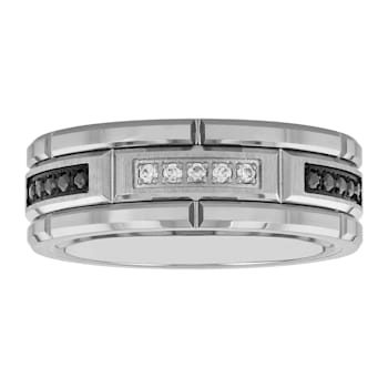 Tungsten Band With Black and White Diamonds .12 ctw