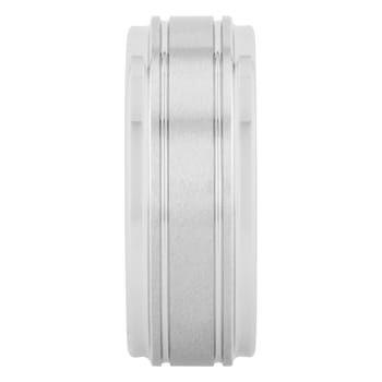 Tungsten Comfort™ Tungsten White Step Edge Center Brushed Groove Band