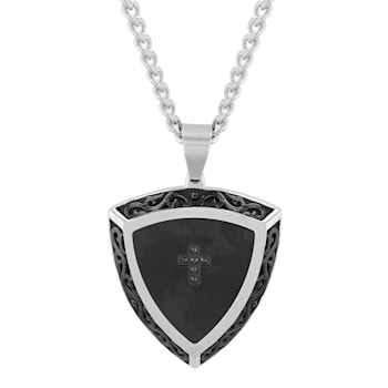 Black Diamond Accent Stainless Steel Black Ion Plated Shield Pendant