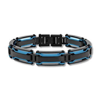 Stainless Steel Black & Blue Ion Plated Link Bracelet