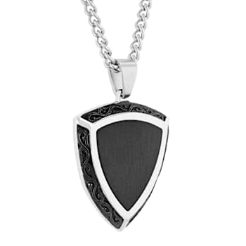 Stainless Steel Black Ion Plated Shield Pendant