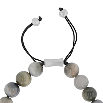 Grey Tiger Eye Bead & Stainless Steel Bolo Bracelet