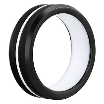 Tungsten Comfort™ 8MM Tungsten White Center Stripe & White Silicone Band