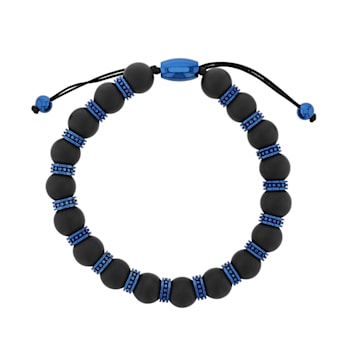 Matte Black Onyx Bead with Blue IP Bolo Bracelet