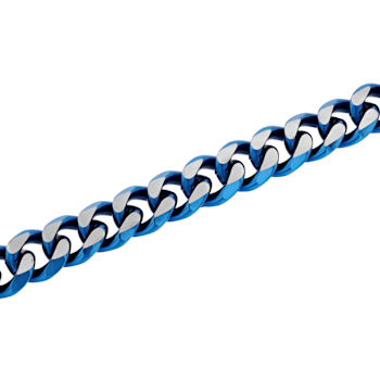 Stainless Steel White & Blue Ion Plated Beveled Curb Bracelet