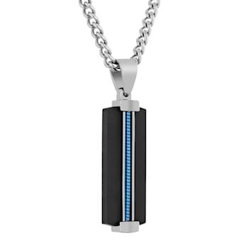 Stainless Steel Black & Blue Ion Plated Braided Dog Tag Pendant