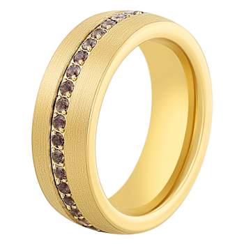Tungsten Comfort™ Smoky Quartz Tungsten 8MM Yellow Ion Plated Inlay Band