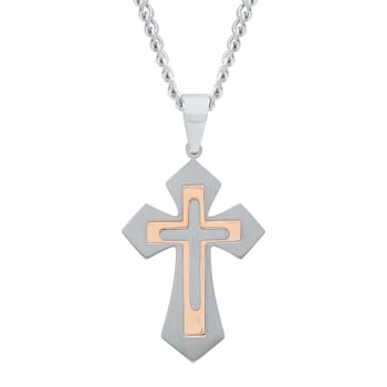 Two-tone Stainless Steel Stacked Cross Pendant