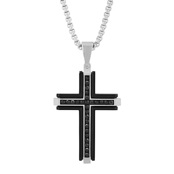 1CT Black Diamond Stainless Steel Black Ion Plated Cross Pendant