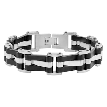 Stainless Steel Black & White Ion Plated Bar Link Bracelet