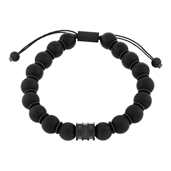 Matte Black Onyx Bead & Stainless Steel Bolo Bracelet