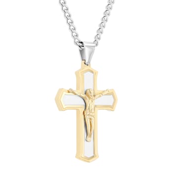 Two-tone Stainless Steel Crucifix Pendant