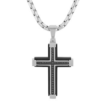 0.17CTW Black Diamond Stainless Steel with Black IP Cross
