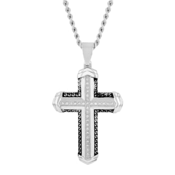 1/4CTW Diamond Stainless Steel Black Ion Plated Cross Pendant