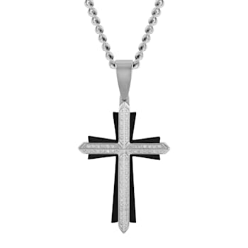 1/3CTW Diamond Stainless Steel Black Ion Plated Stacked Cross Pendant