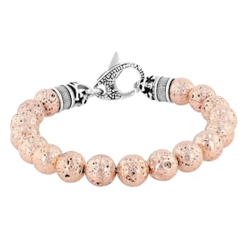 Rose Lava Bead and Stainless Steel Bolo Bracelet