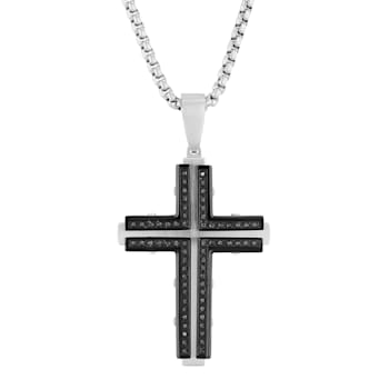 1/3CTW Diamond Stainless Steel Black Ion Plated Cross Pendant