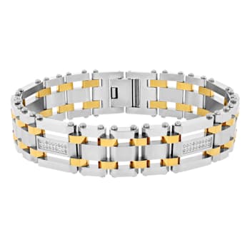 1/4CTW Diamond Two Tone Stainless Steel Link Bracelet