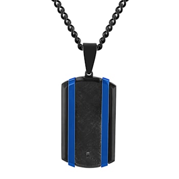 Black Diamond Accent Two-Tone Stainless Steel Dog Tag, Cross Pendant,
& Bracelet Set