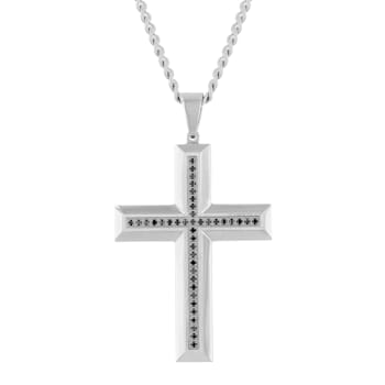 3/8CTW Black Diamond Stainless Steel Cross Pendant